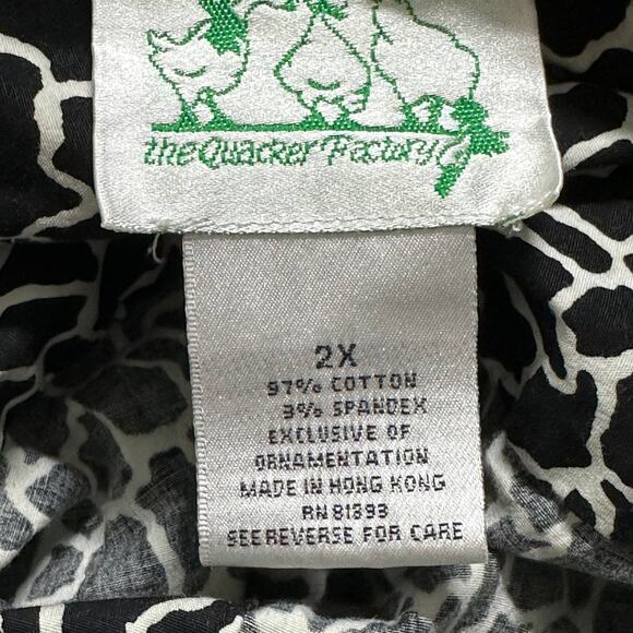 Quacker Factory Button Up Shirt Womens Plus 2X Black White Rhinestone Cotton - Picture 7 of 7